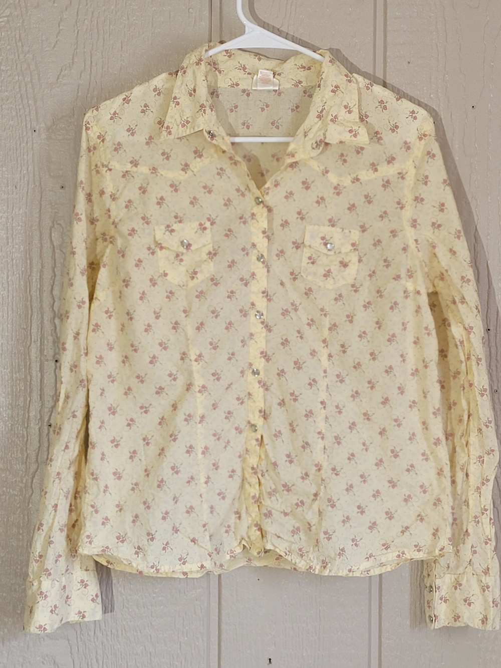 Aeropostale Pale Yellow Button-Down with Pink Floral Print